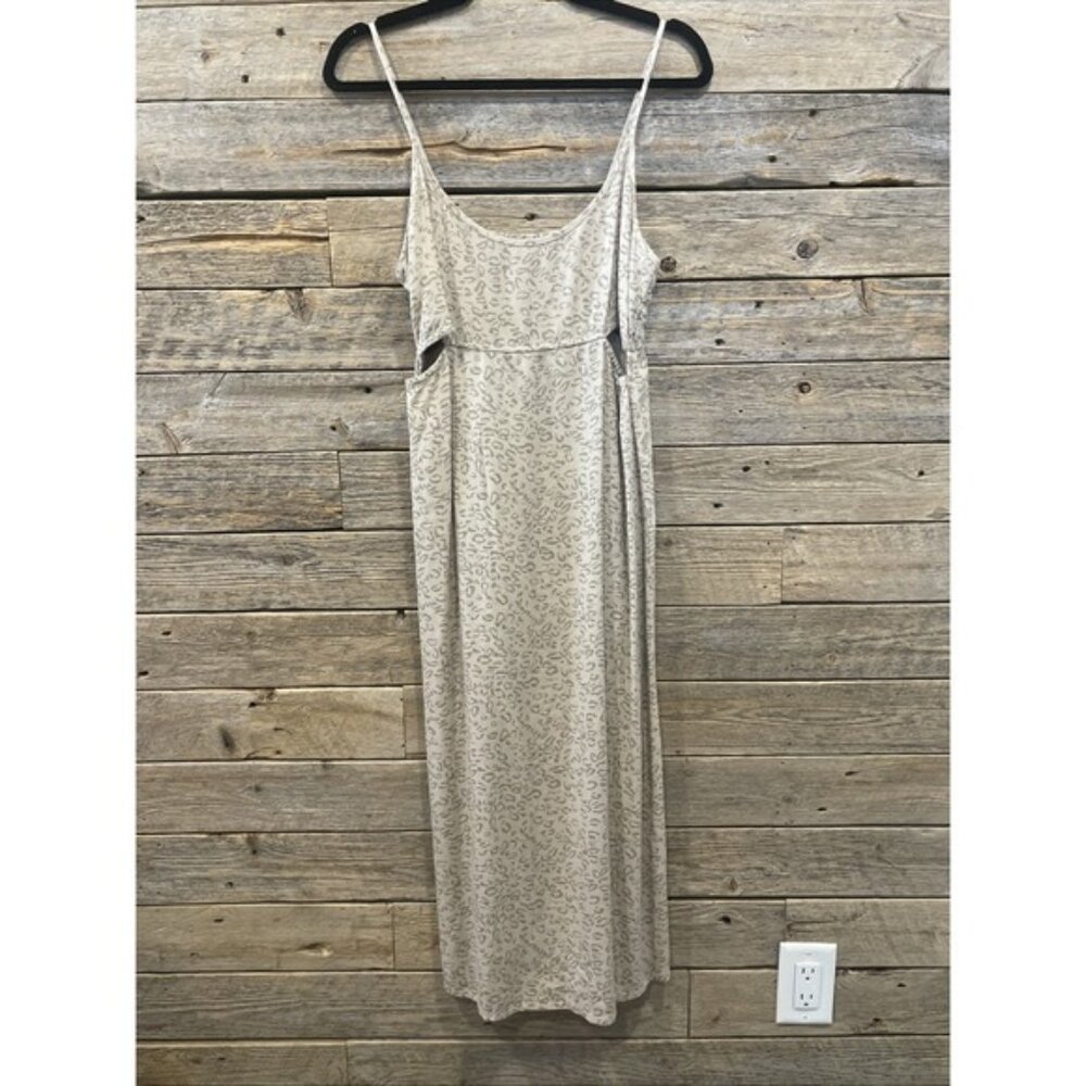 Volcom Women's Cha Ching Toanl Leopard Print Midi Dress Size Medium Beige